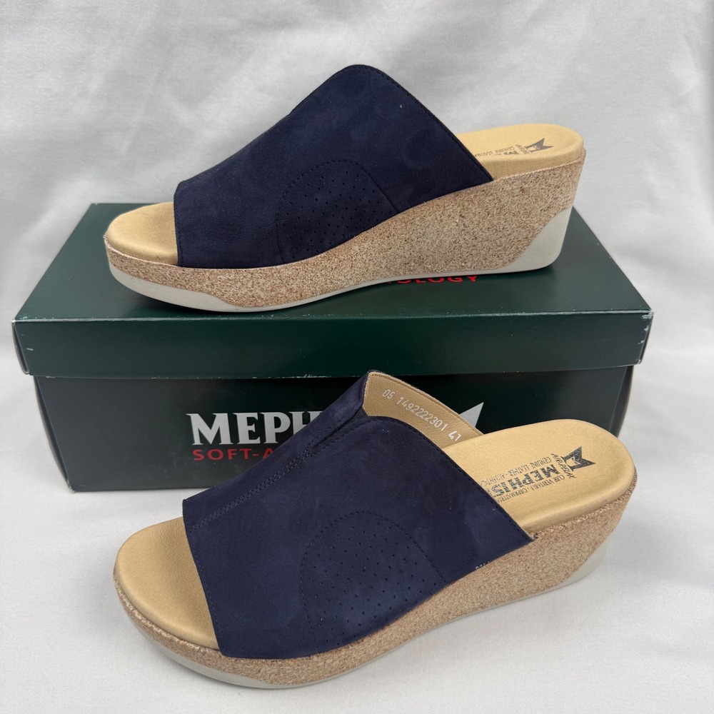 Mephisto Giuletta Indigo Blue Suede Cork Wedge Sandals Soft-Air EU 41 US 10 New